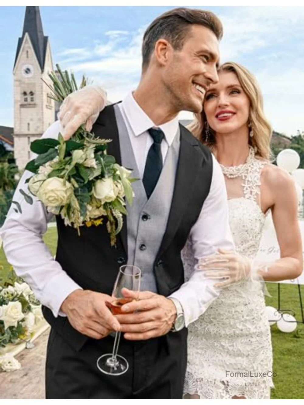 Men's Slim Fit Layered Suit Vest Formal Wedding Waistcoat Sleeveless